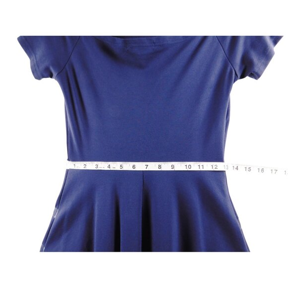 Sarin Mathews Navy Fit & Flare Dress – Size M – Short Sleeve High-Low Hem - Picture 9 of 9